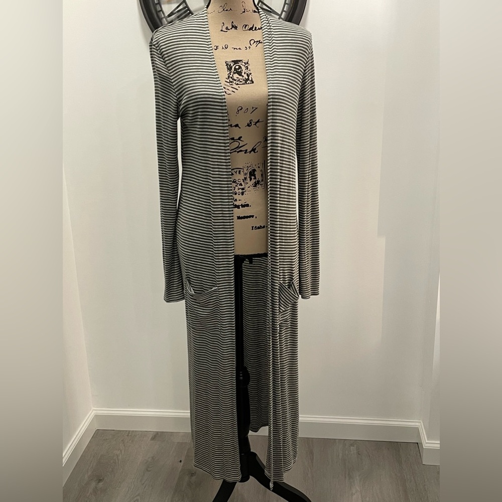 Agnes & Dora small green striped open front long cardigan nwot